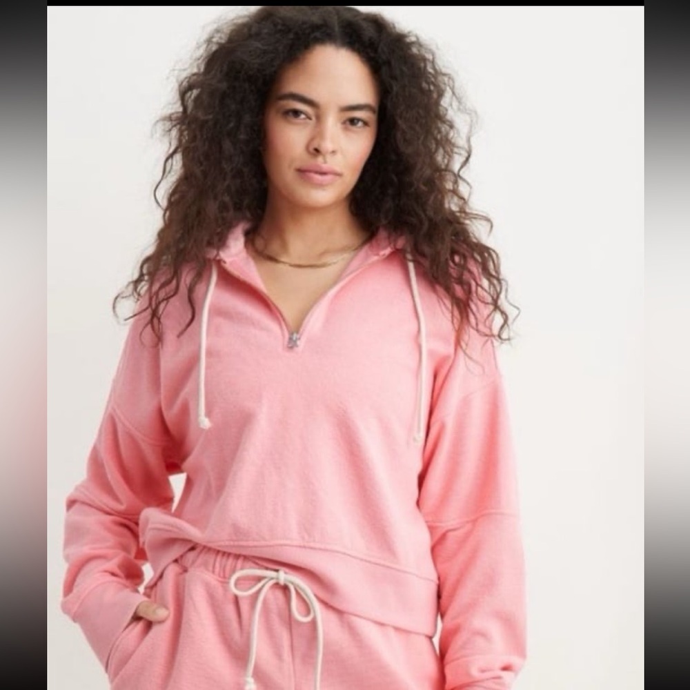Aerie Pink Quarter Zip Hooded Sweatshirt - Picture 2 of 6